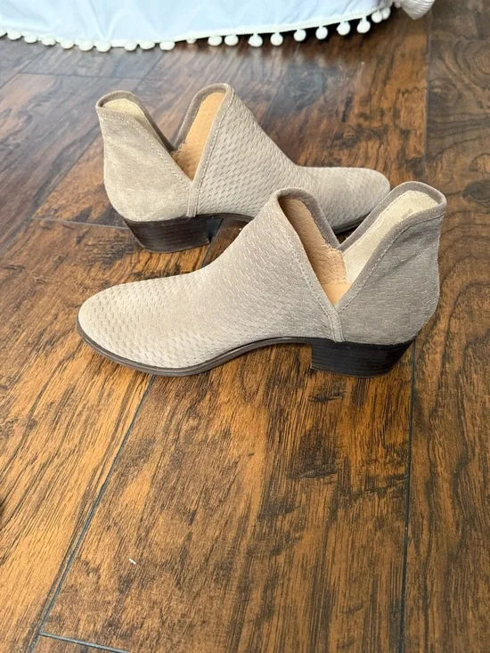 Lucky Brand Taupe Suede Cutout Ankle Booties - Picture 3 of 7
